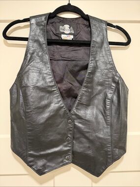 Vintage Phoenix Women's Black Leather Button-Front Vest